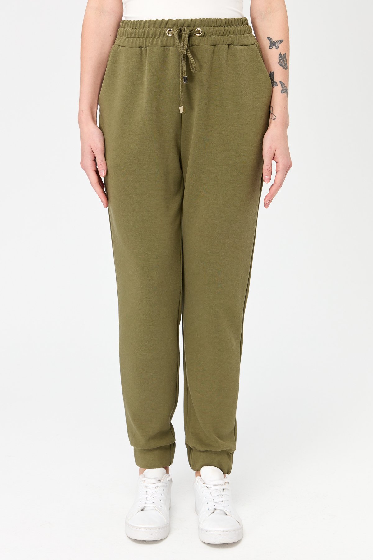 KMK23007Kadın Paça Arkası Lastikli Cepli Eşofman Pantolon Haki