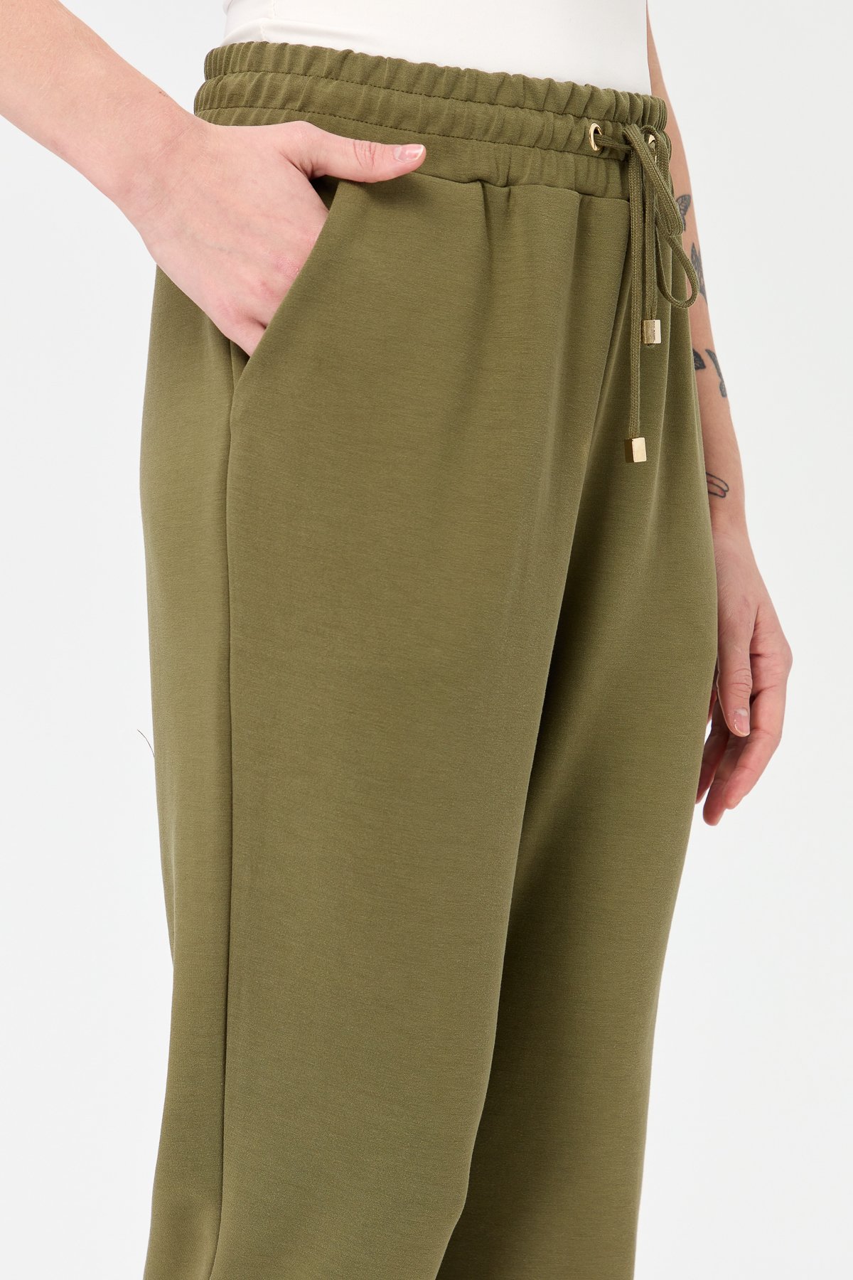KMK23007Kadın Paça Arkası Lastikli Cepli Eşofman Pantolon Haki