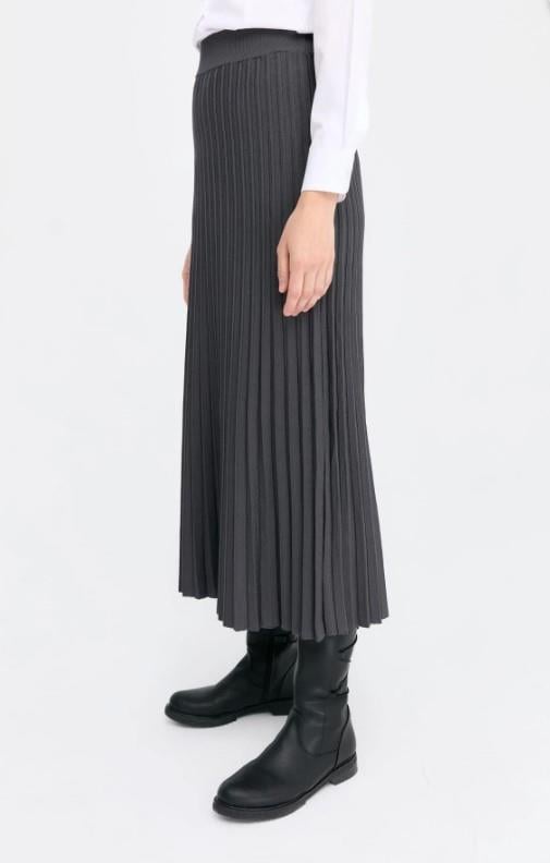 21321Kadın Pileli Triko Etek Antrasit