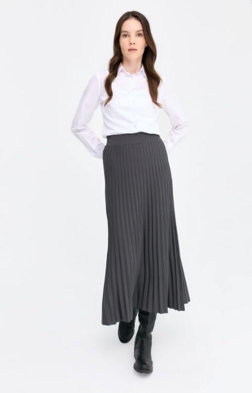 21321Kadın Pileli Triko Etek Antrasit