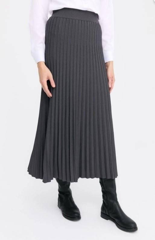 21321Kadın Pileli Triko Etek Antrasit