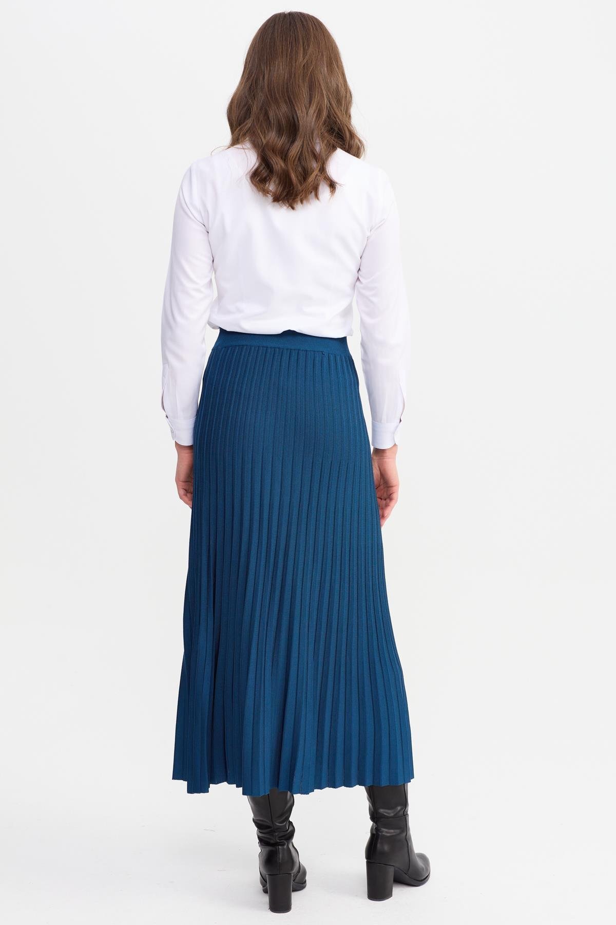 21321Kadın Pileli Triko Etek İndigo