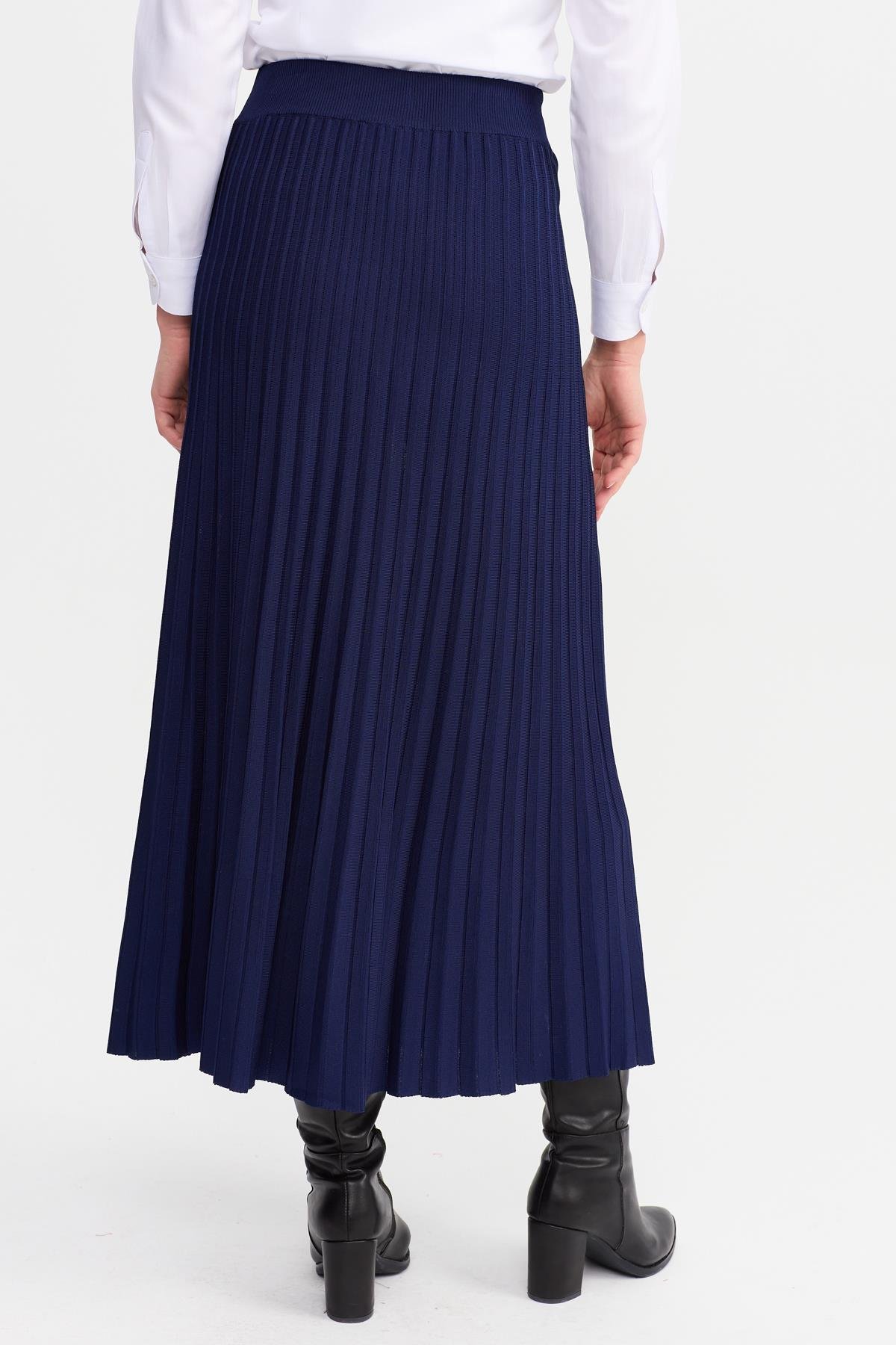 21321Kadın Pileli Triko Etek Lacivert