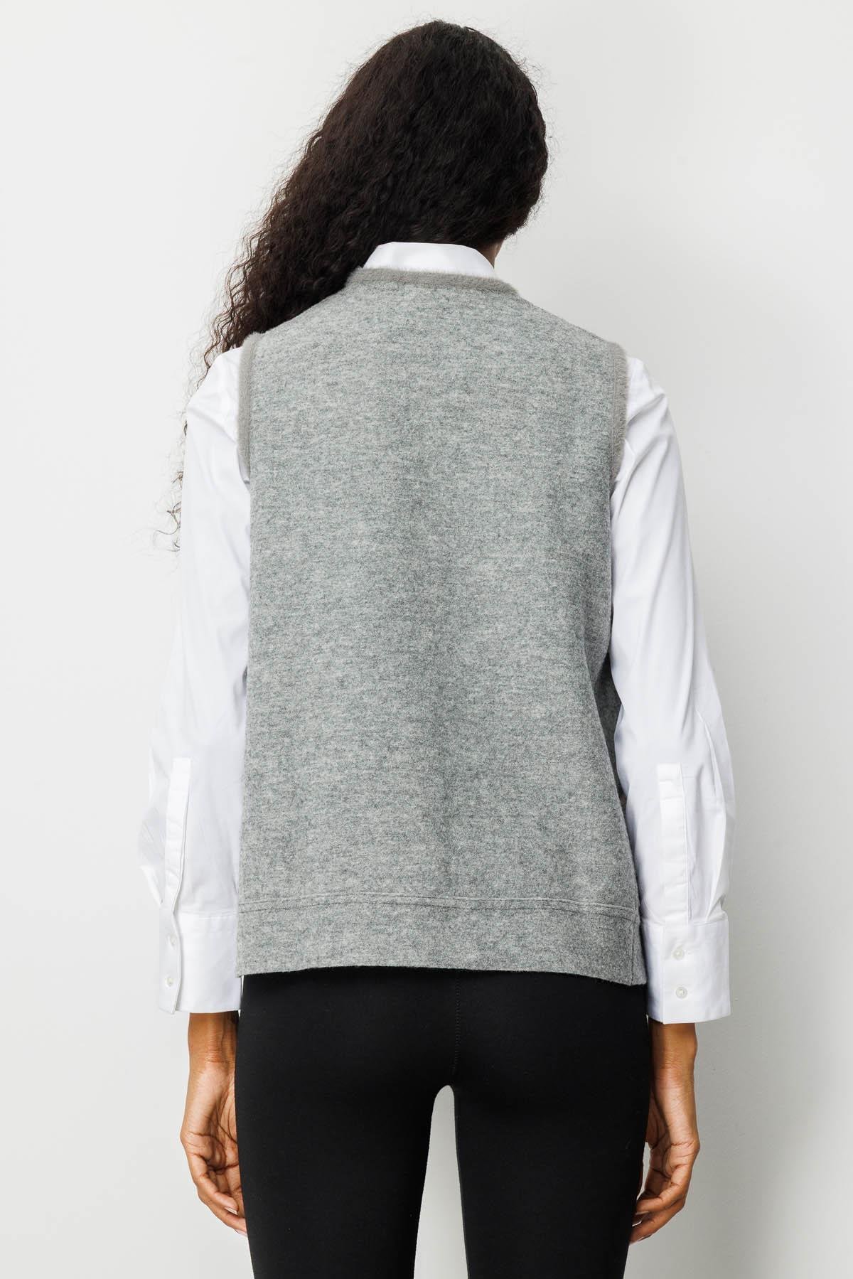 24084Kadın Pıtırcık Çiçekli Patchwork Keçe Yün Yelek Y.Füme_Y.G.Kurusu