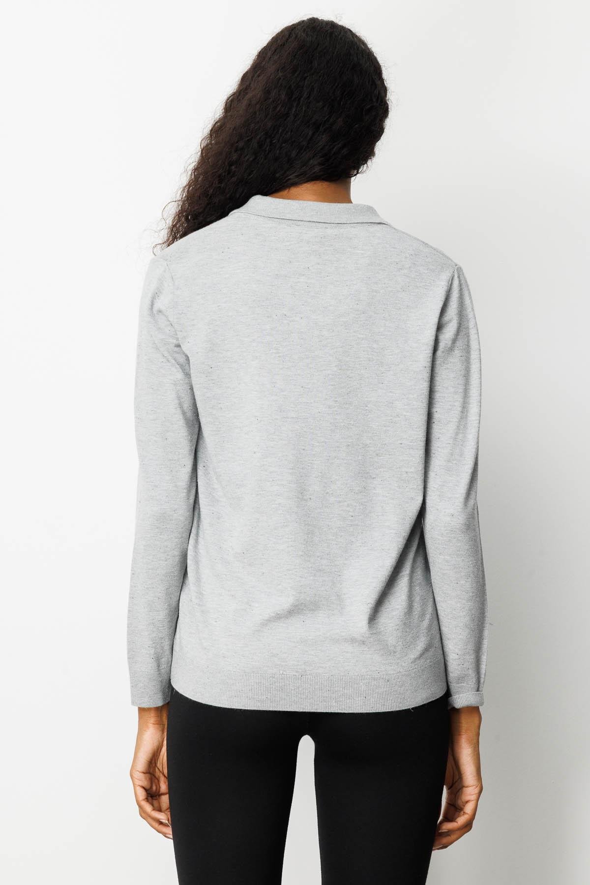 23026Kadın Polo Yaka Angelina Basic Bluz Gri