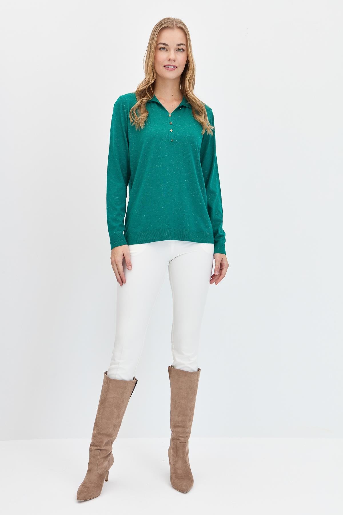 23026Kadın Polo Yaka Angelina Basic Kazak A.Ö.Başı