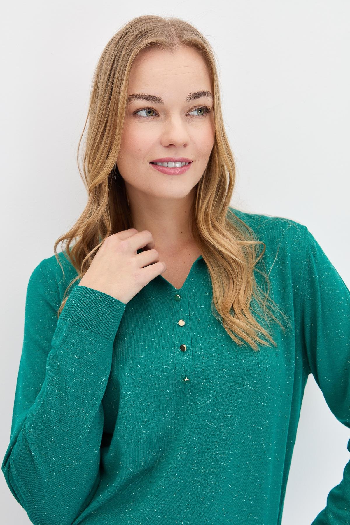 23026Kadın Polo Yaka Angelina Basic Kazak A.Ö.Başı