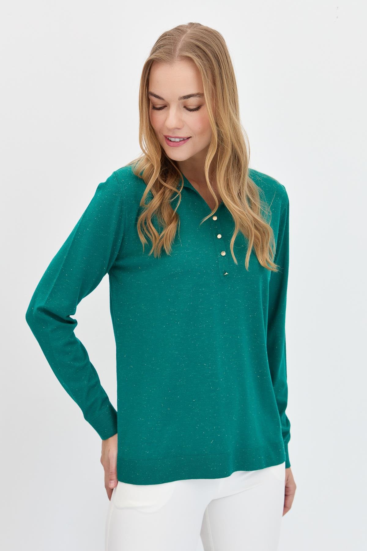 23026Kadın Polo Yaka Angelina Basic Kazak A.Ö.Başı