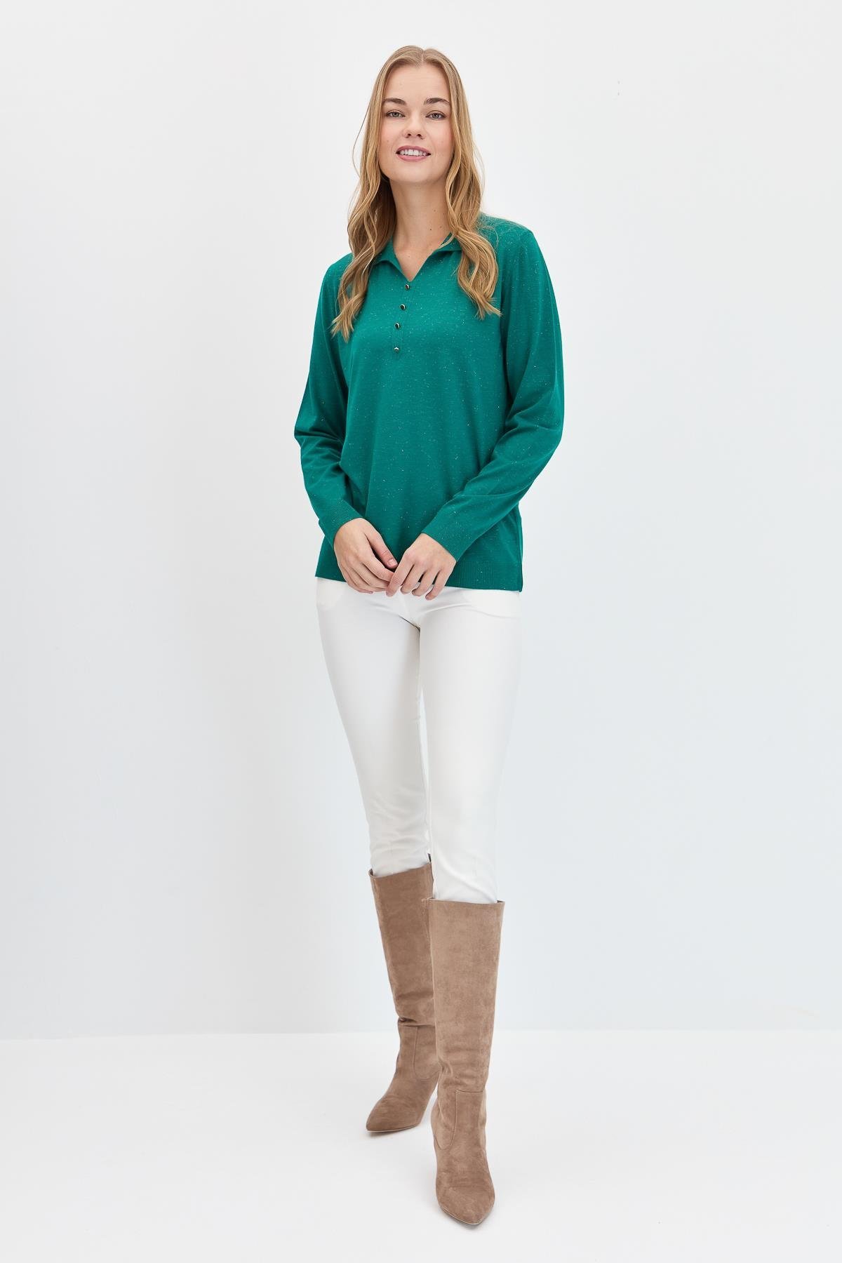 23026Kadın Polo Yaka Angelina Basic Kazak A.Ö.Başı