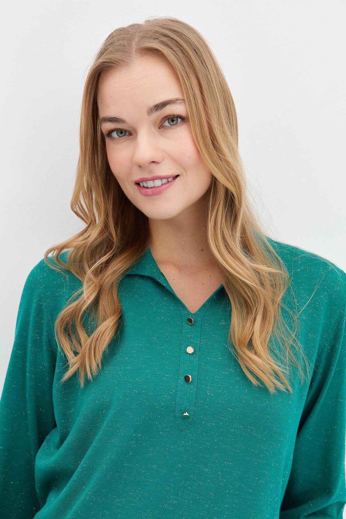 23026Kadın Polo Yaka Angelina Basic Kazak A.Ö.Başı