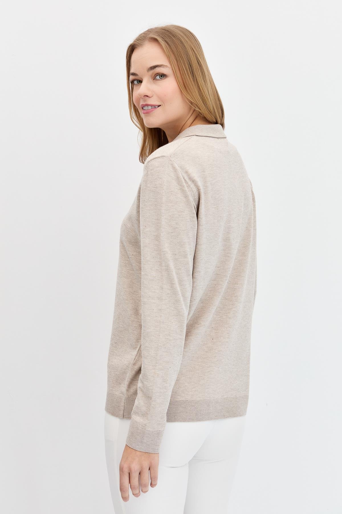 23026Kadın Polo Yaka Angelina Basic Kazak B.Melanj