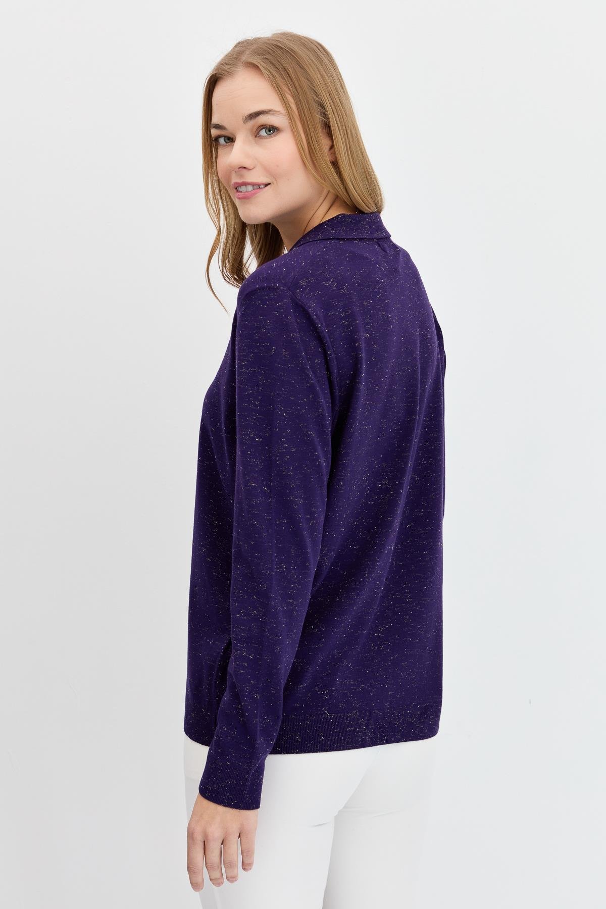 23026Kadın Polo Yaka Angelina Basic Kazak K.Mor