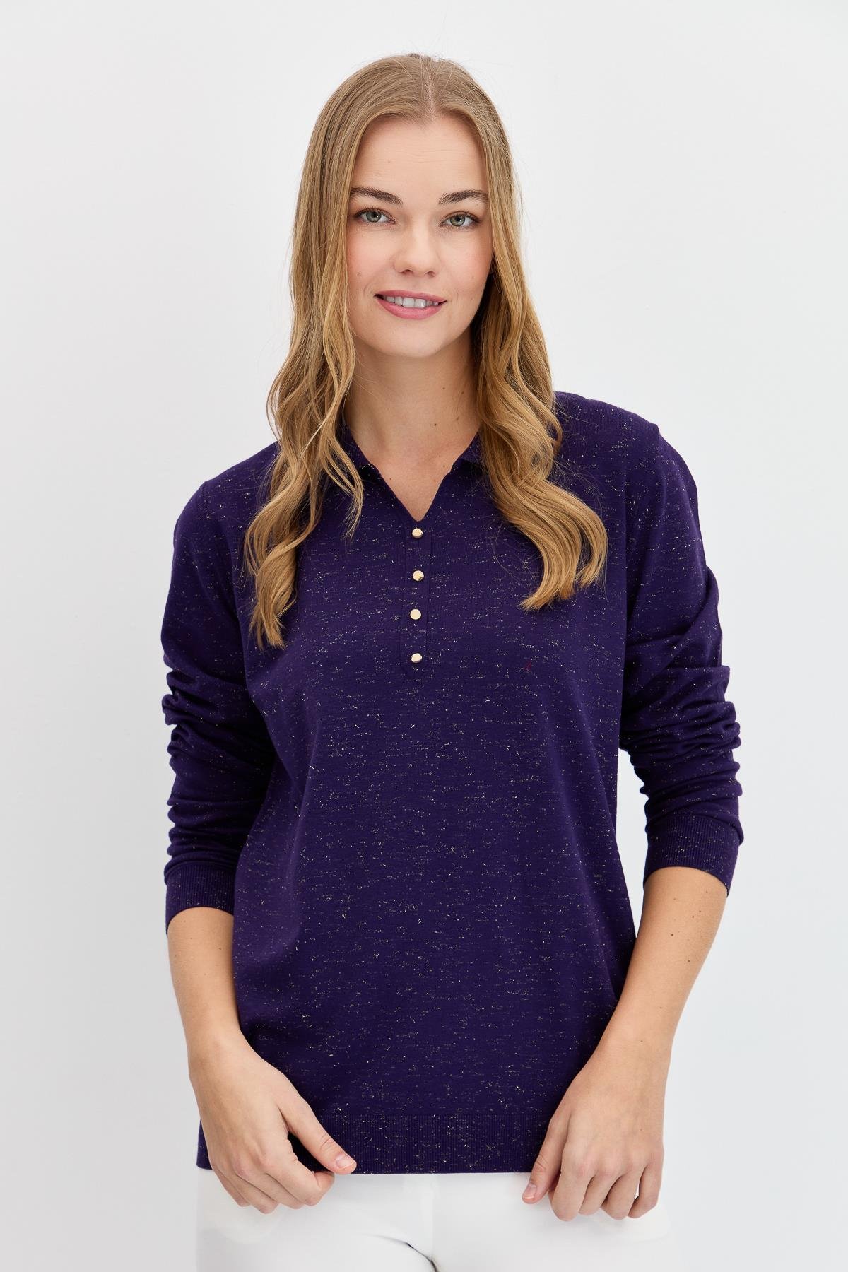 23026Kadın Polo Yaka Angelina Basic Kazak K.Mor