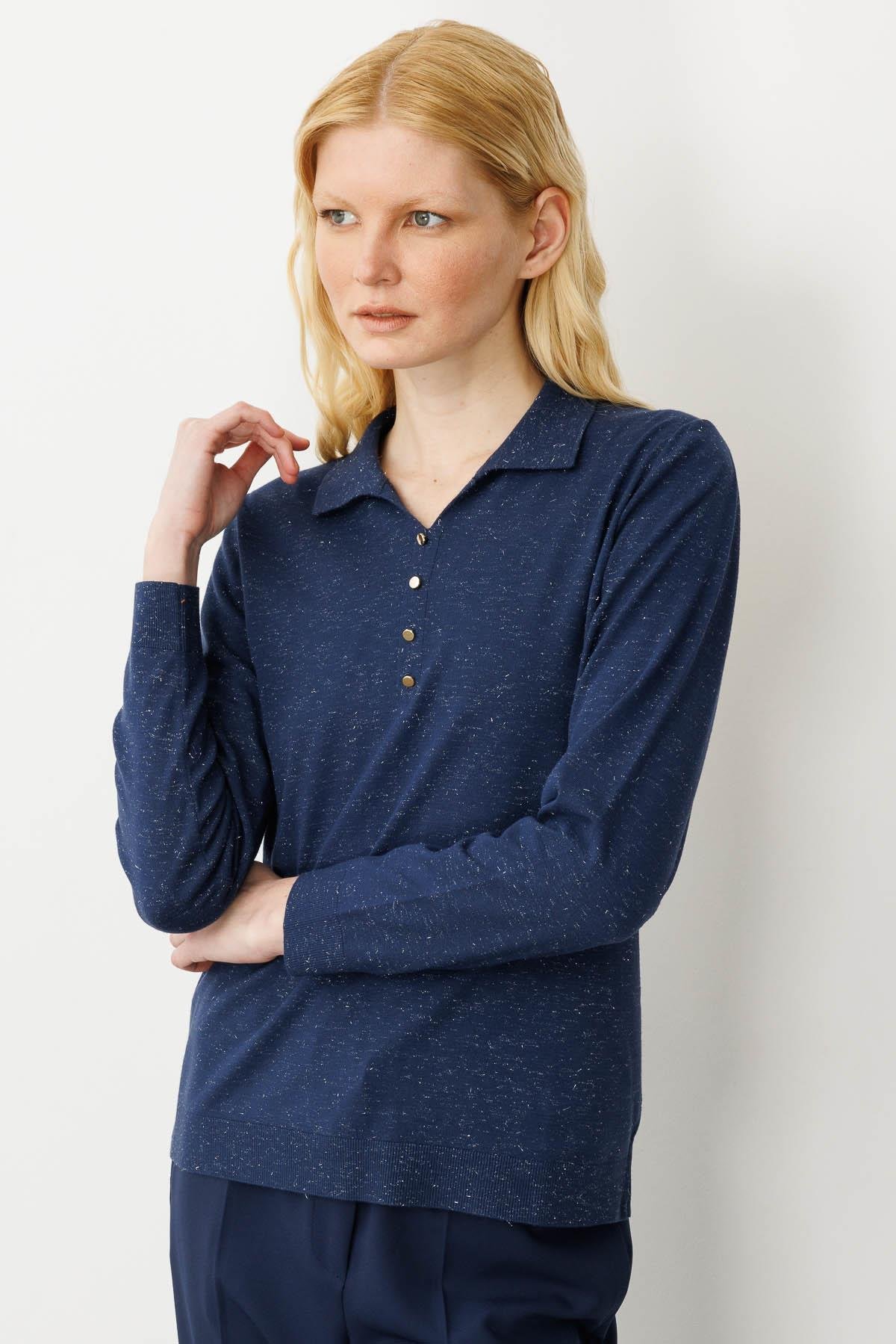 23026Kadın Polo Yaka Angelina Basic Kazak Lacivert