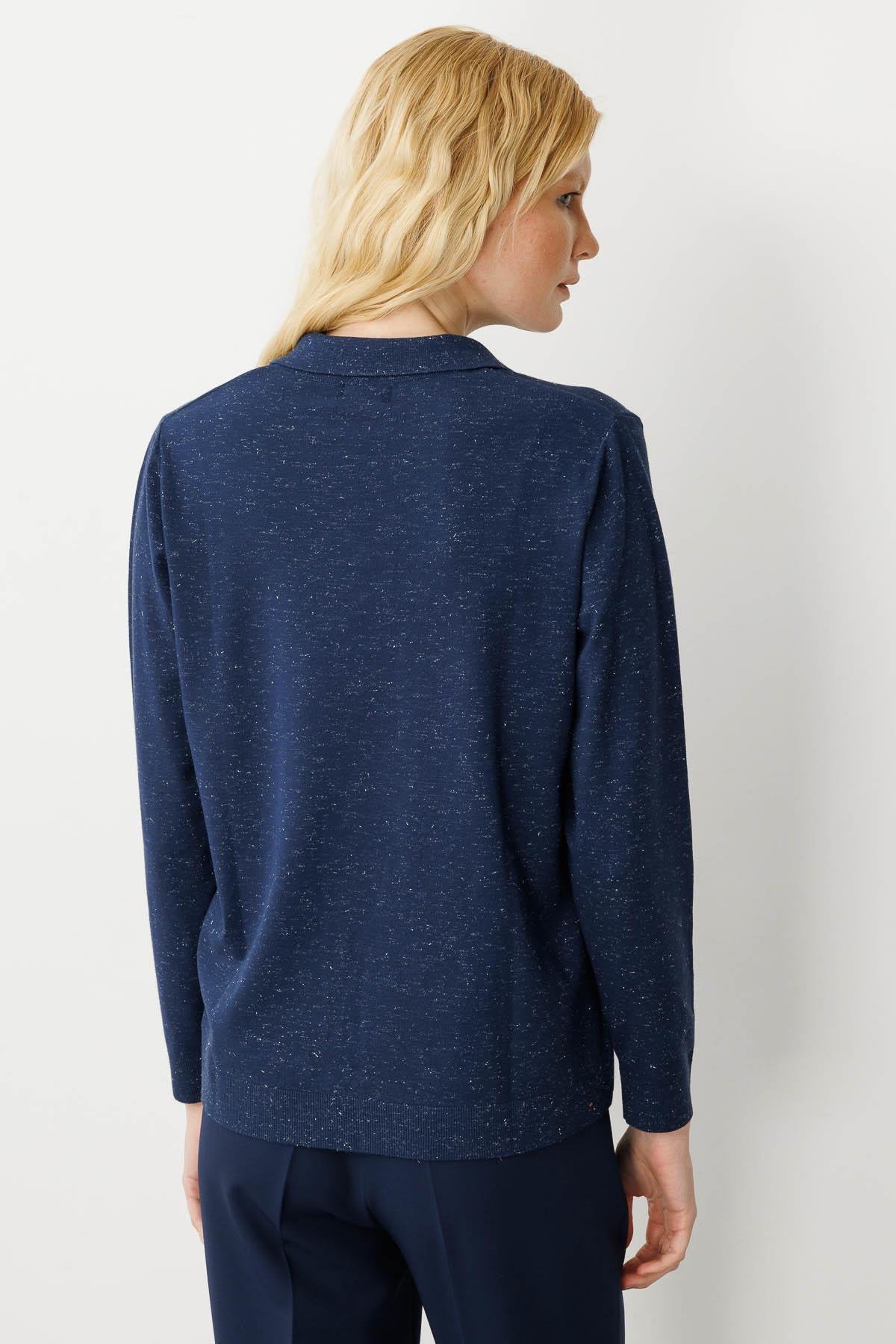 23026Kadın Polo Yaka Angelina Basic Kazak Lacivert