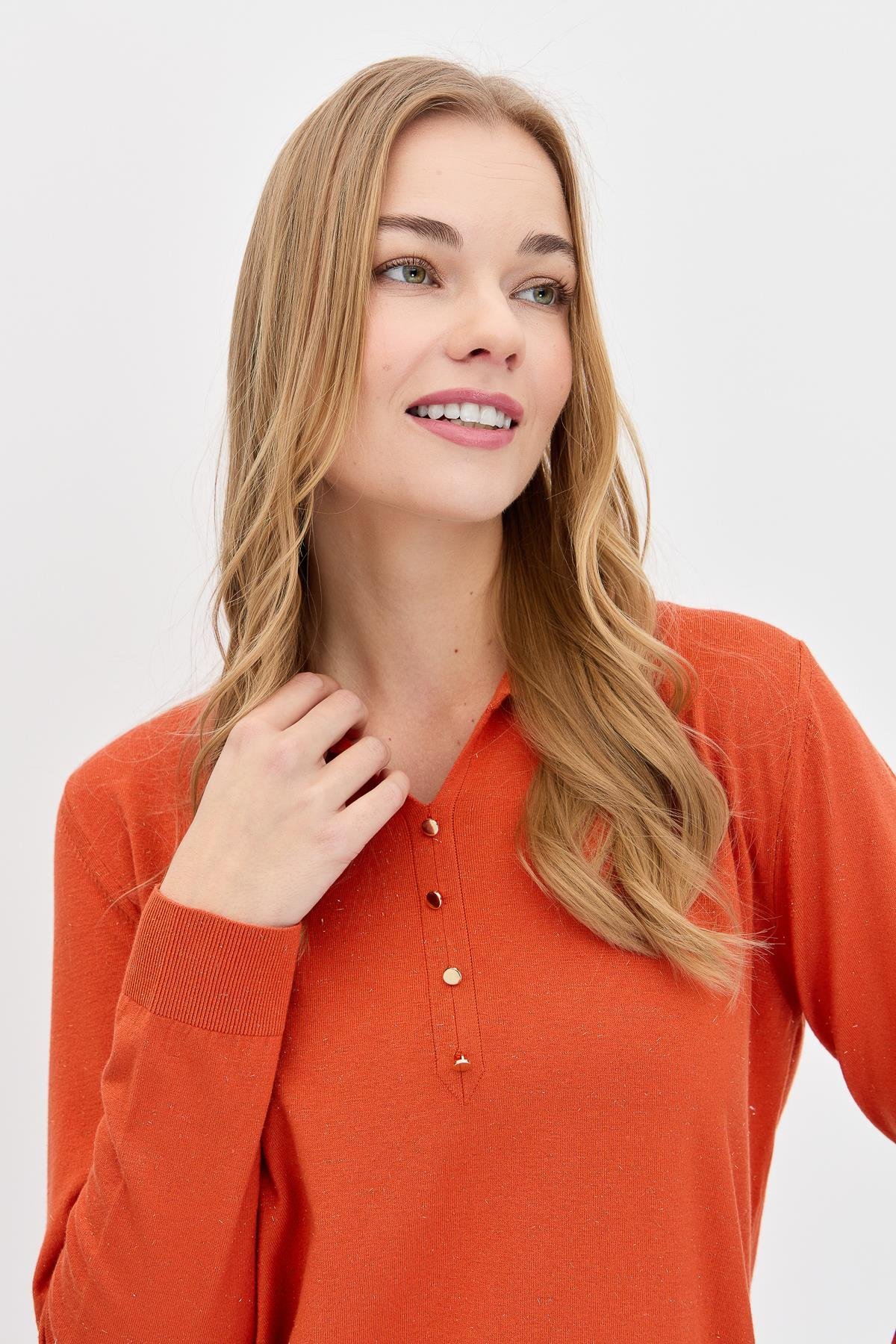 23026Kadın Polo Yaka Angelina Basic Kazak Portakal