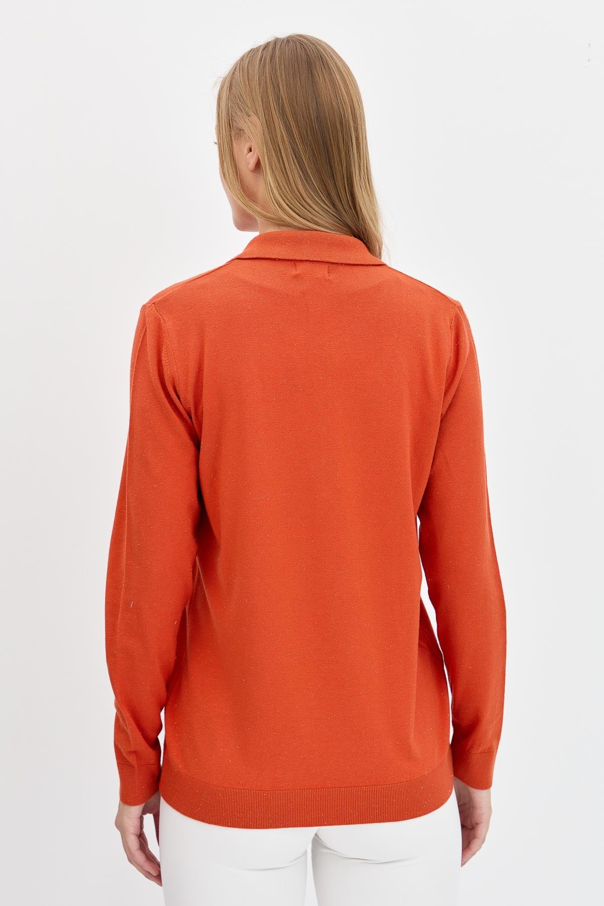 23026Kadın Polo Yaka Angelina Basic Kazak Portakal