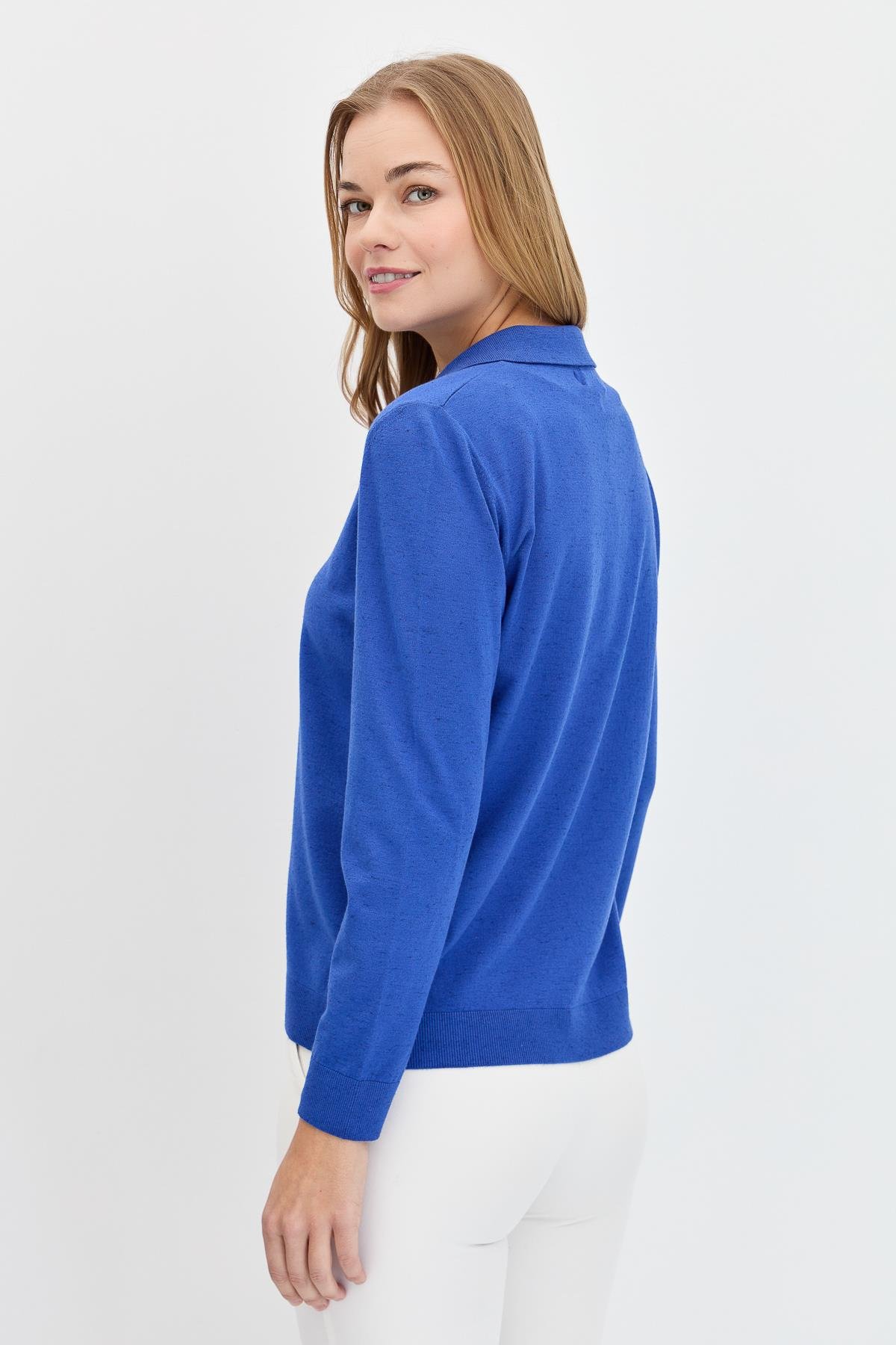 23026Kadın Polo Yaka Angelina Basic Kazak S.Mavi