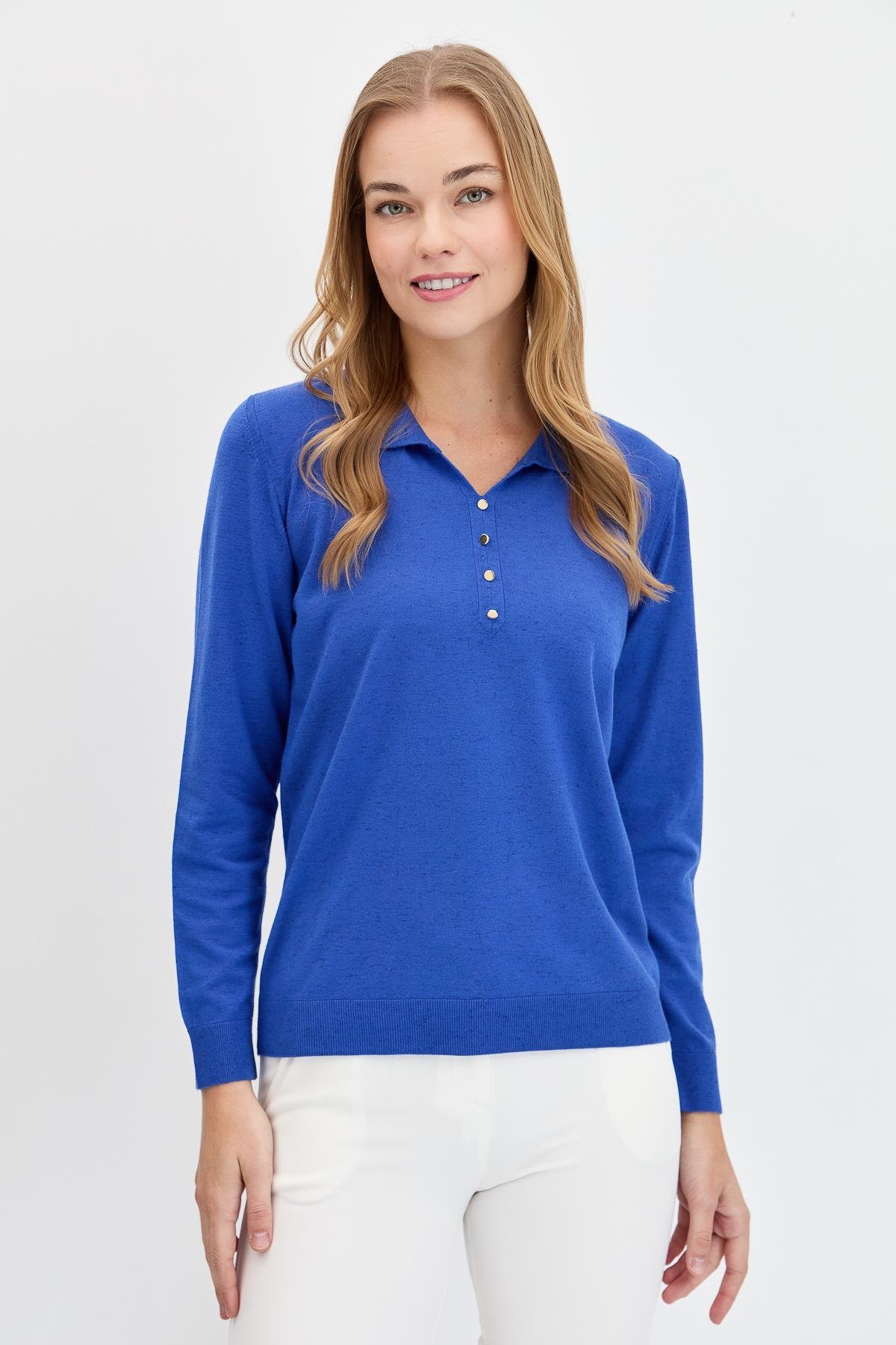 23026Kadın Polo Yaka Angelina Basic Kazak S.Mavi