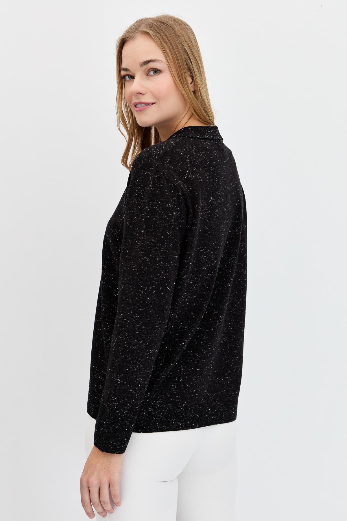 23026Kadın Polo Yaka Angelina Basic Kazak Siyah