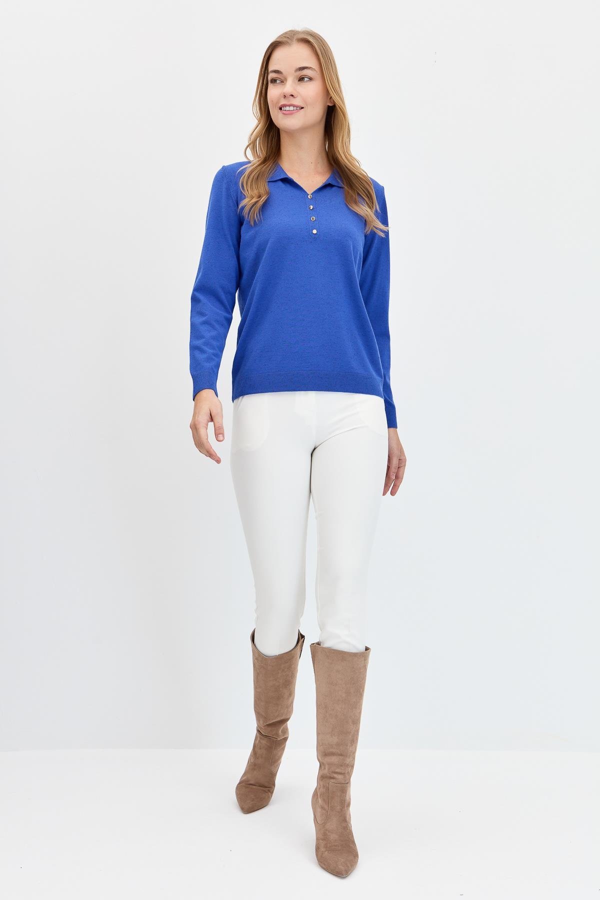 23026Kadın Polo Yaka Angelina Basic Kazak S.Mavi