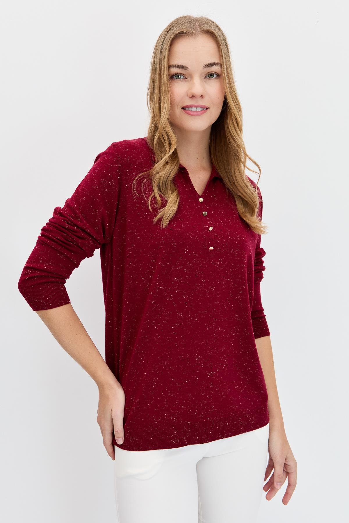 23026Kadın Polo Yaka Angelina Basic Kazak V.Çürüğü