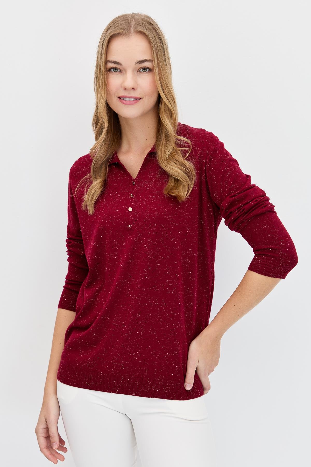 23026Kadın Polo Yaka Angelina Basic Kazak V.Çürüğü