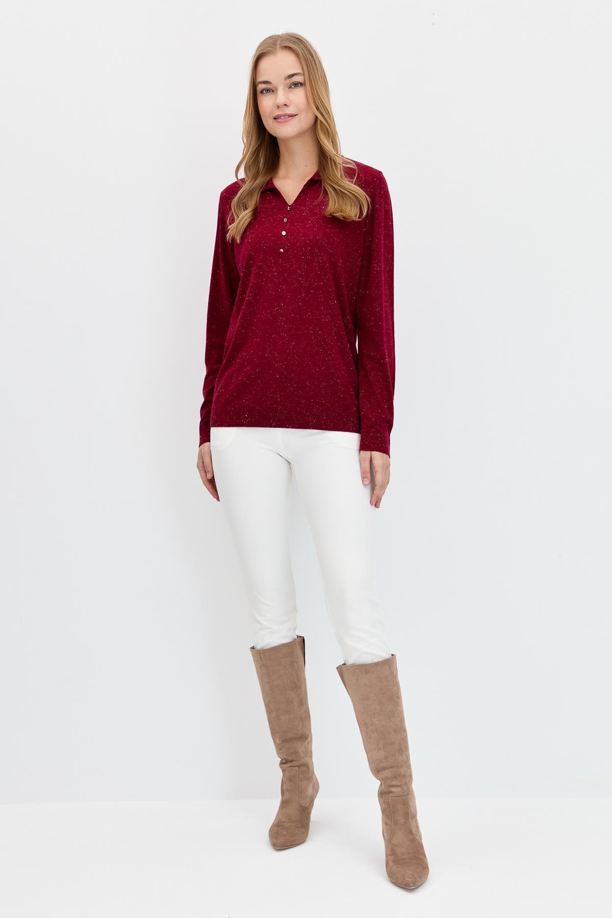 23026Kadın Polo Yaka Angelina Basic Kazak V.Çürüğü