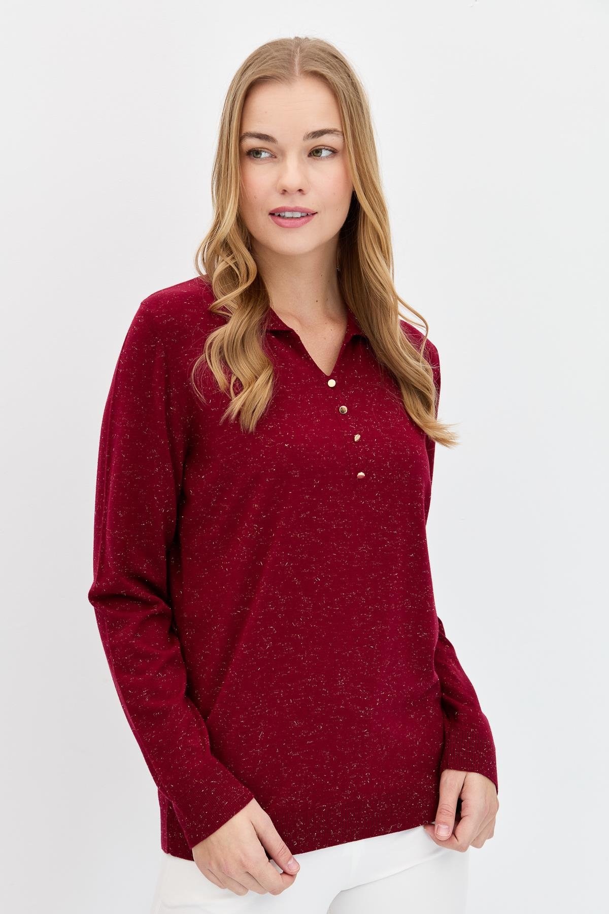 23026Kadın Polo Yaka Angelina Basic Kazak V.Çürüğü