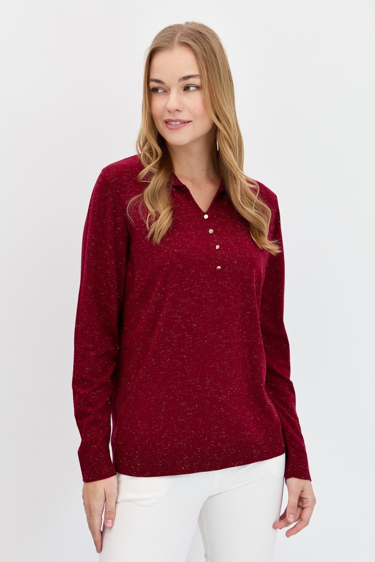 23026Kadın Polo Yaka Angelina Basic Kazak V.Çürüğü