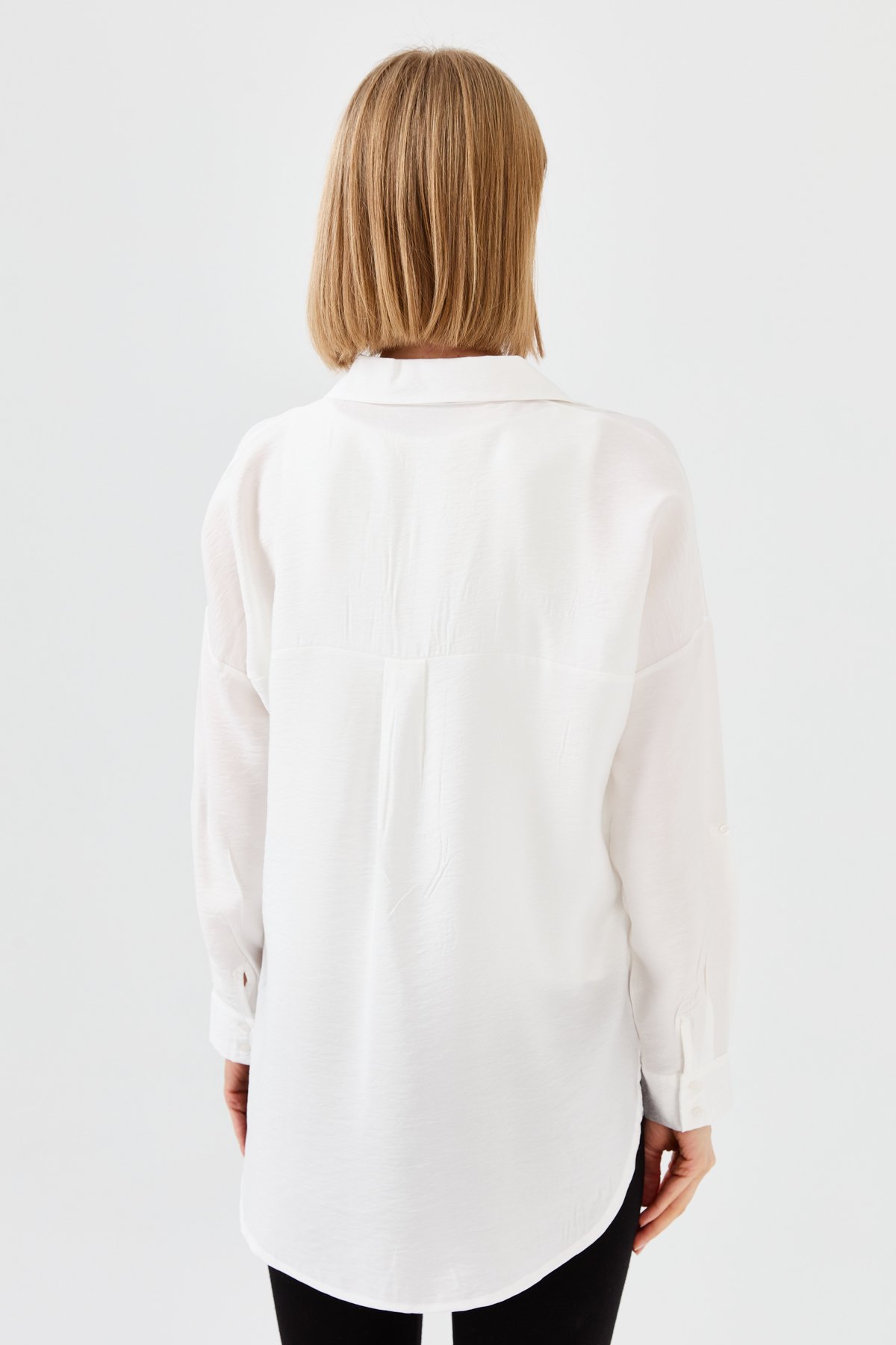 23485Kadın Polo Yaka Cepli Bluz Ekru