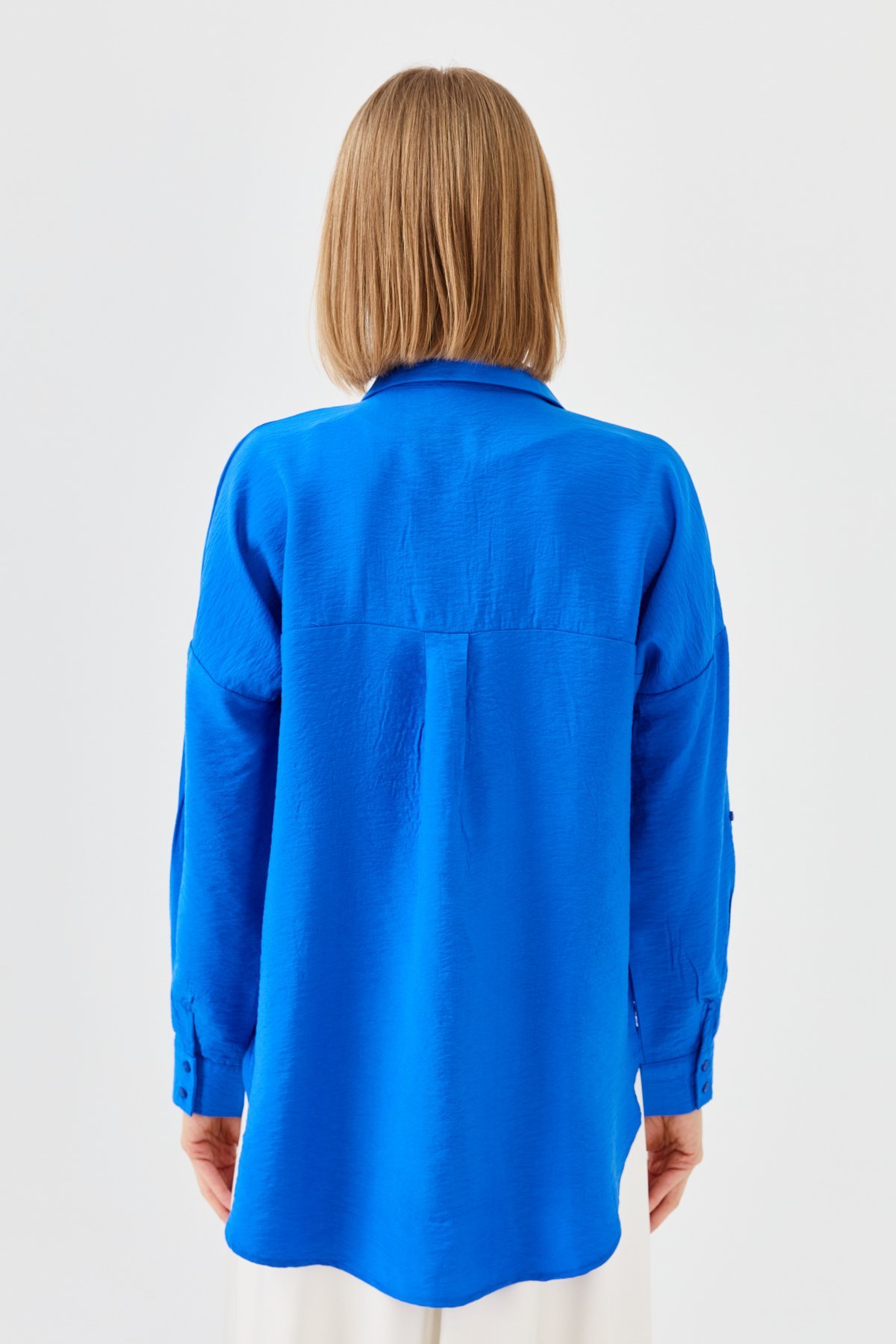 23485Kadın Polo Yaka Cepli Bluz Saks