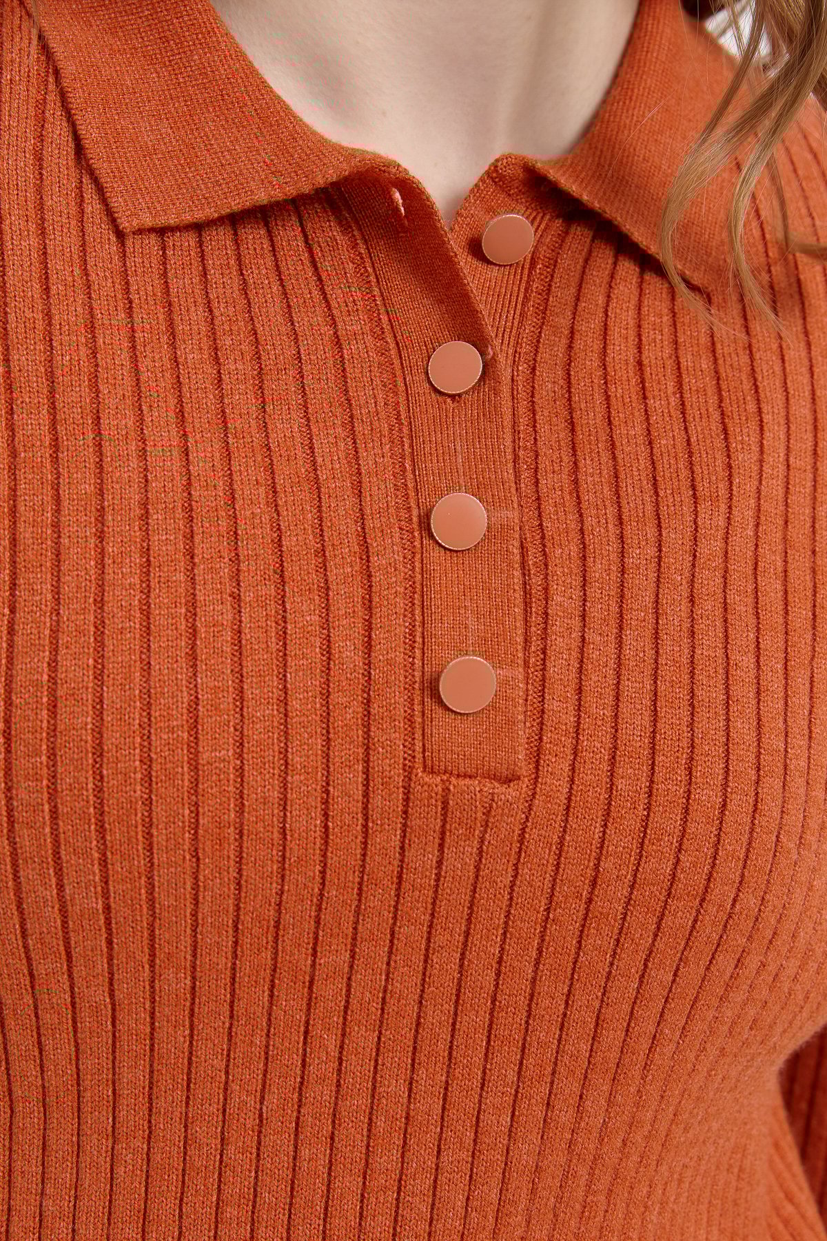 24182Kadın Polo Yaka Dikişsiz Kazak Turuncu