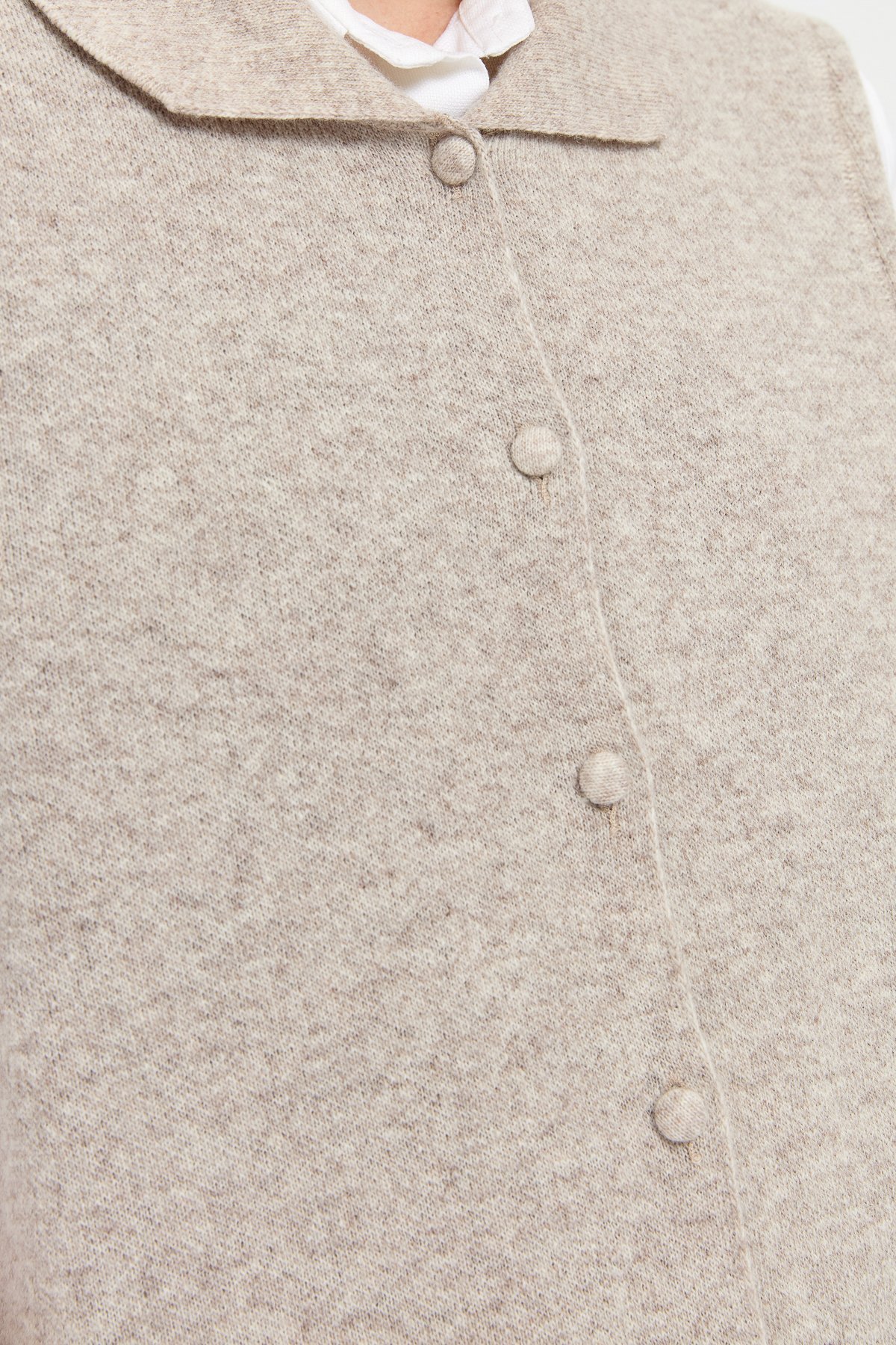 24014Kadın Polo Yaka Düğmeli Kısa Yün Yelek V.Bej
