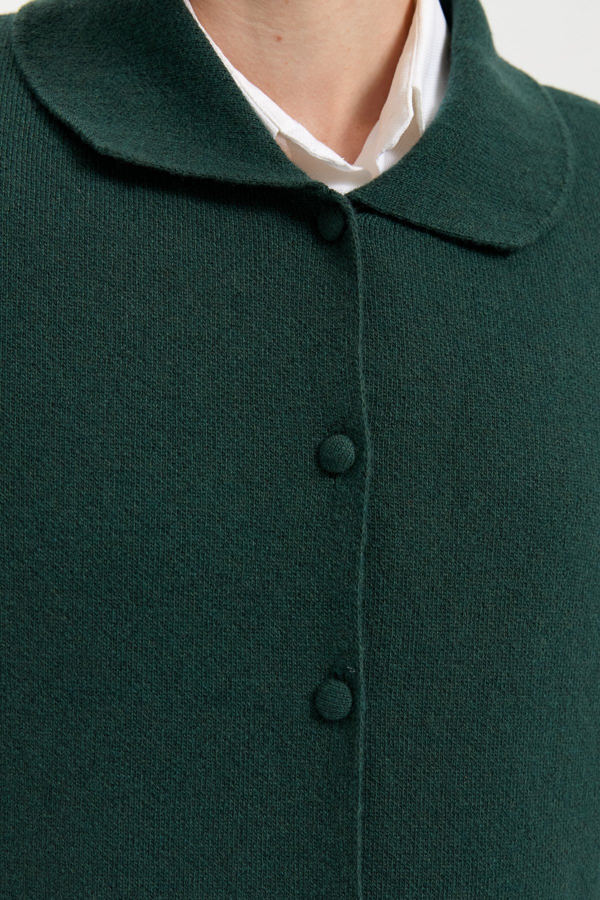 24014Kadın Polo Yaka Düğmeli Kısa Yün Yelek Yeşil