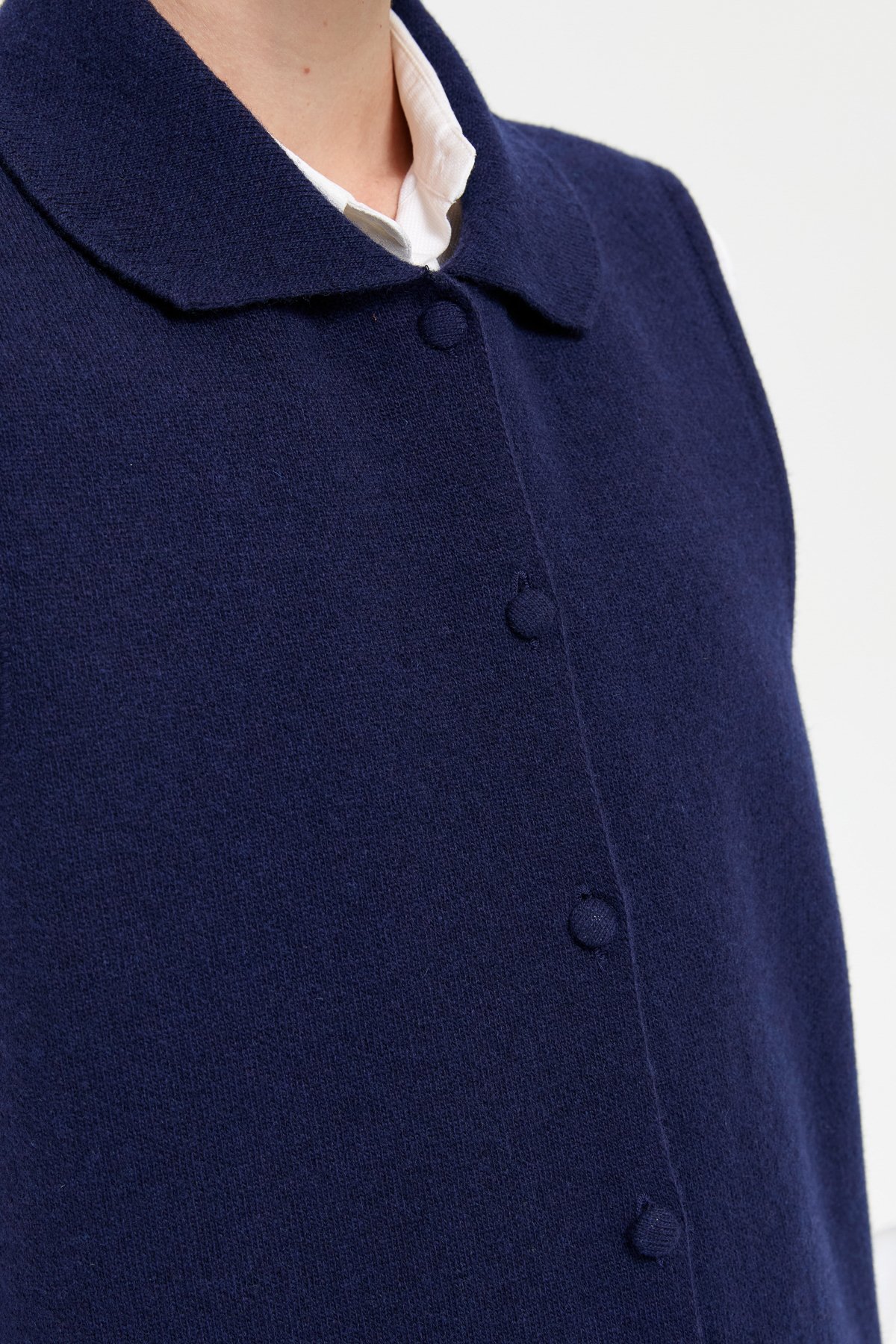 24014Kadın Polo Yaka Düğmeli Kısa Yün Yelek Y.A Lacivert