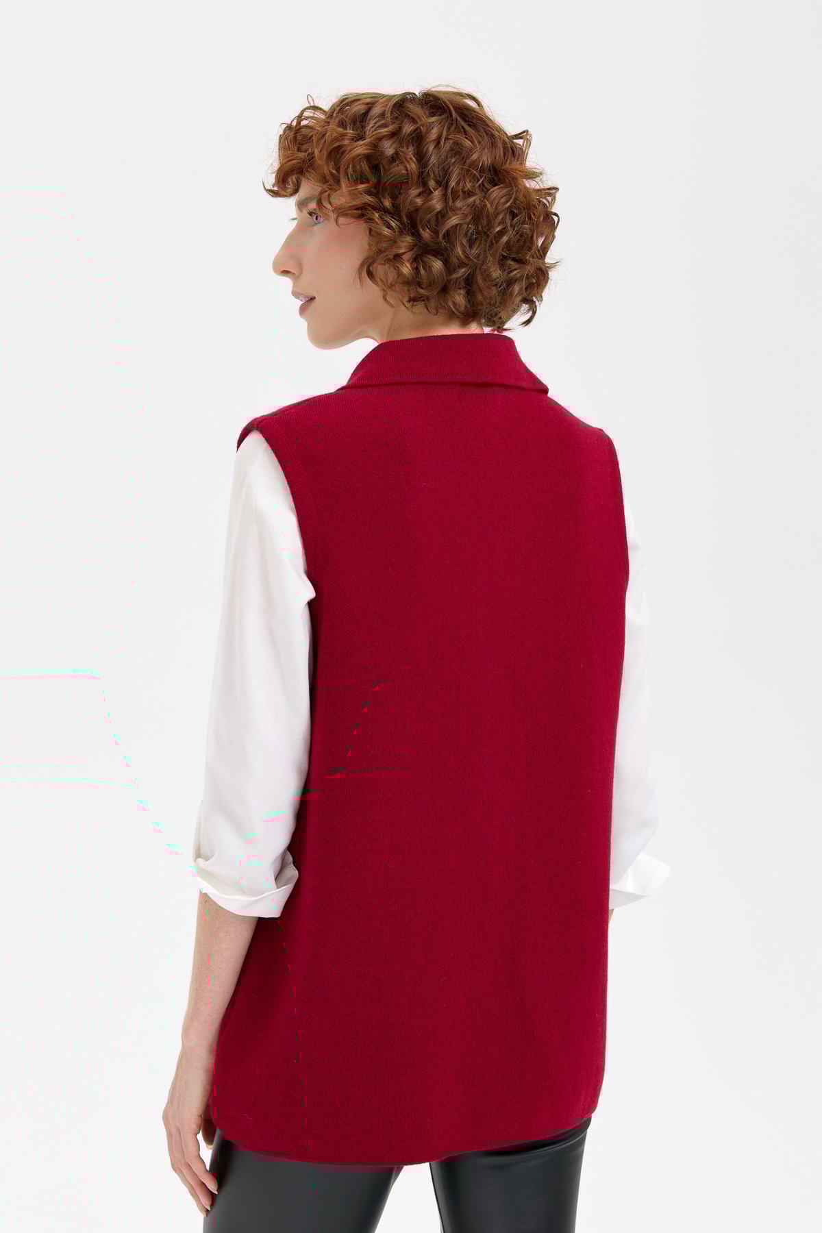 24014Kadın Polo Yaka Düğmeli Kısa Yün Yelek V.Çürüğü