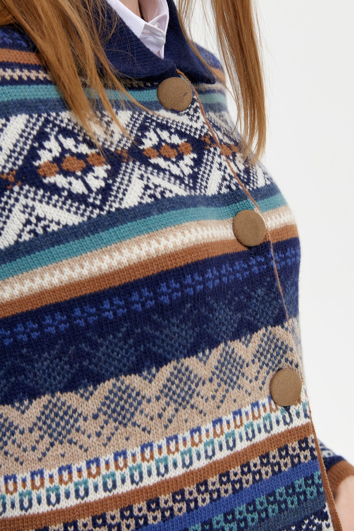 24078Kadın Polo Yaka Eteği Keçeli Araboy Yün Kaban Y.A Lacivert