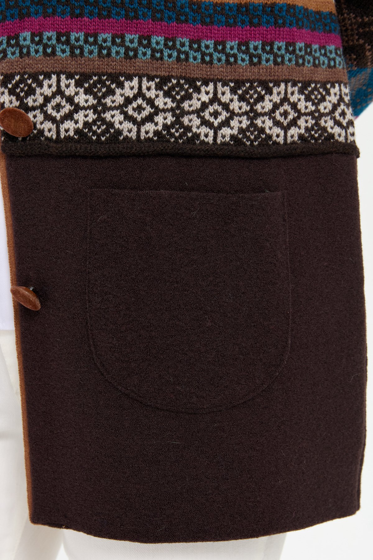 24078Kadın Polo Yaka Eteği Keçeli Araboy Yün Kaban K.Kahve