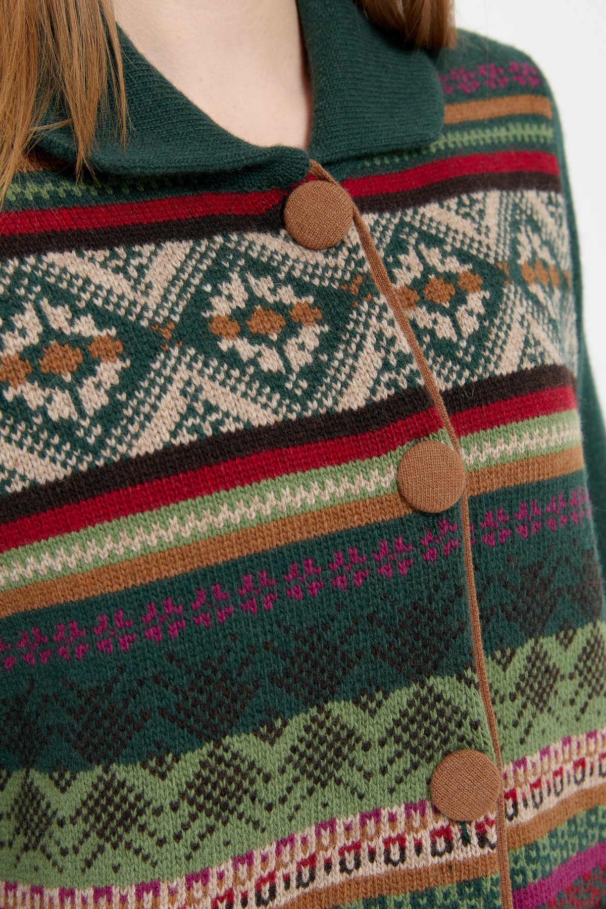 24078Kadın Polo Yaka Eteği Keçeli Araboy Yün Kaban Yeşil