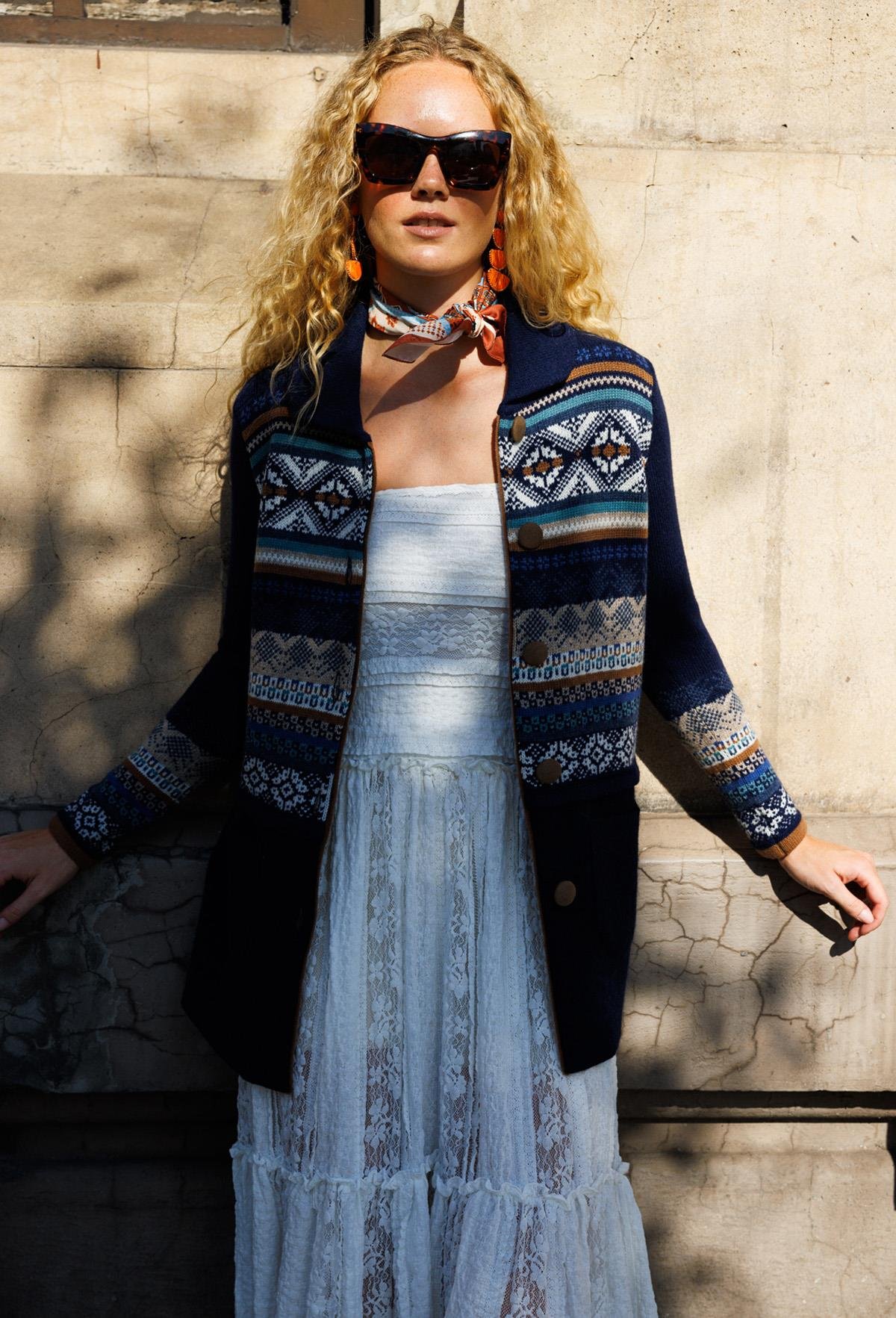 24078Kadın Polo Yaka Eteği Keçeli Araboy Yün Kaban Y.A Lacivert