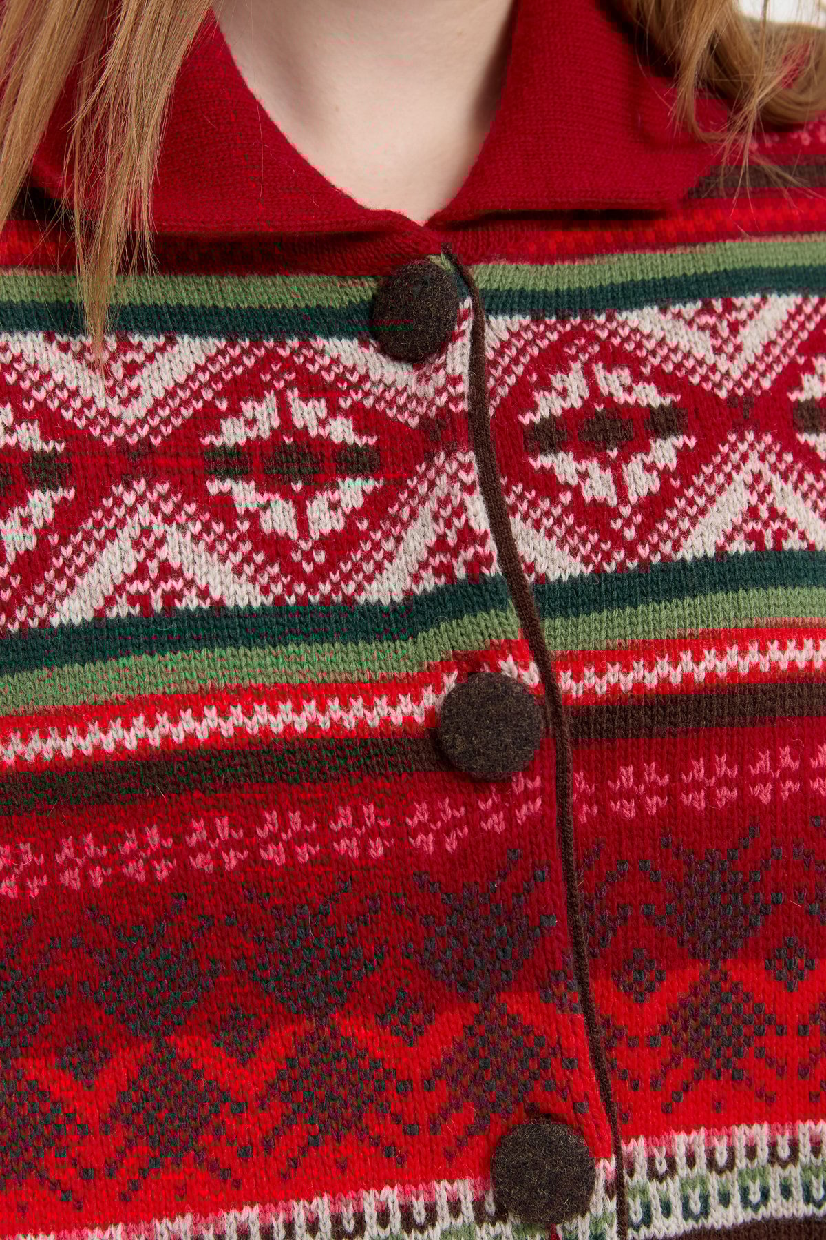 24078Kadın Polo Yaka Eteği Keçeli Araboy Yün Kaban K.Kırmızı