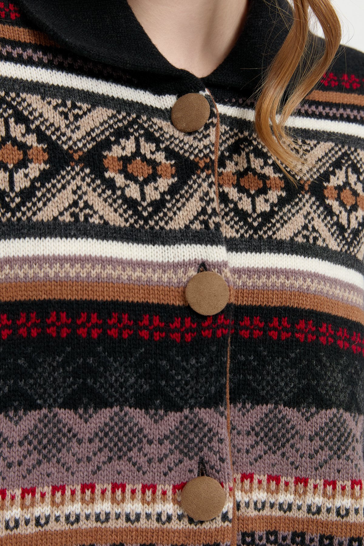 24078Kadın Polo Yaka Eteği Keçeli Araboy Yün Kaban Siyah