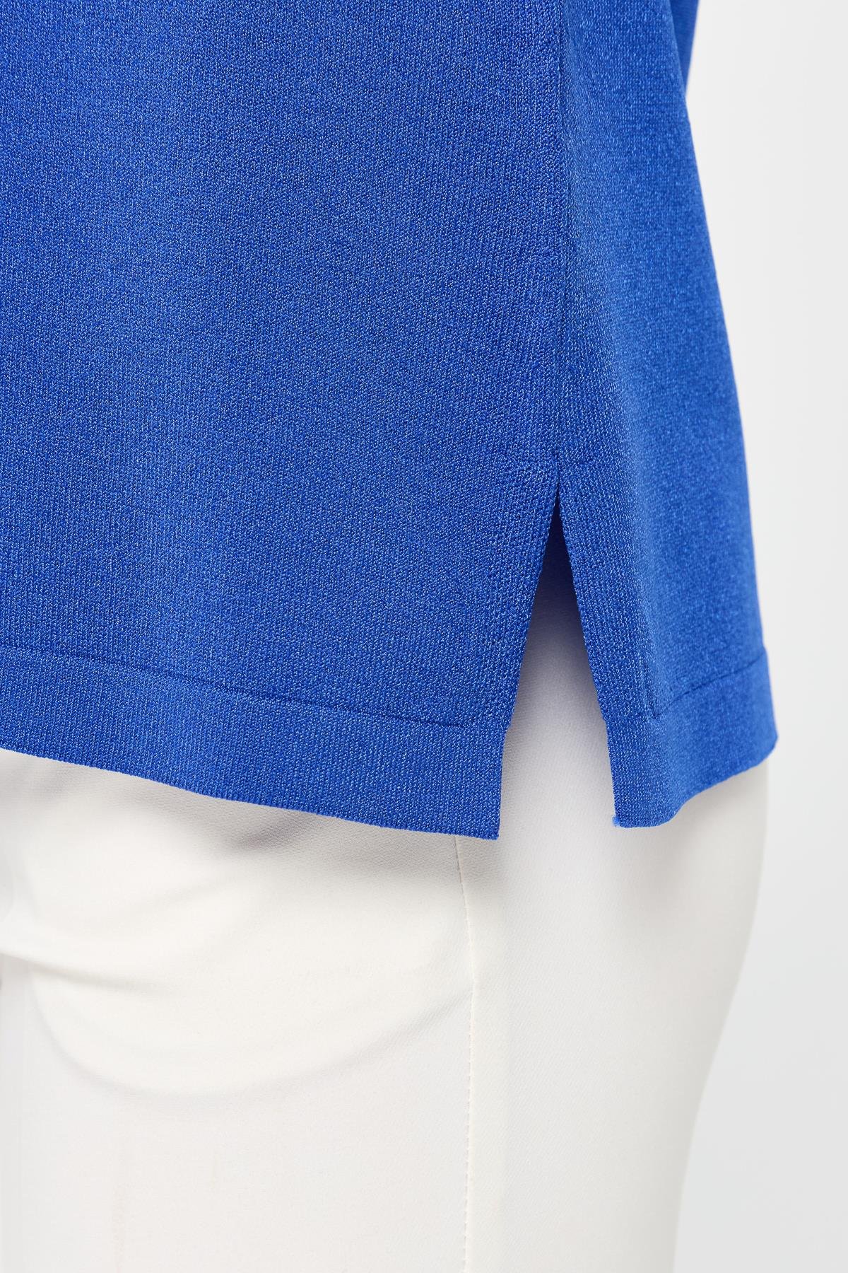 24355Kadın Polo Yaka İnce Triko Bluz Saks