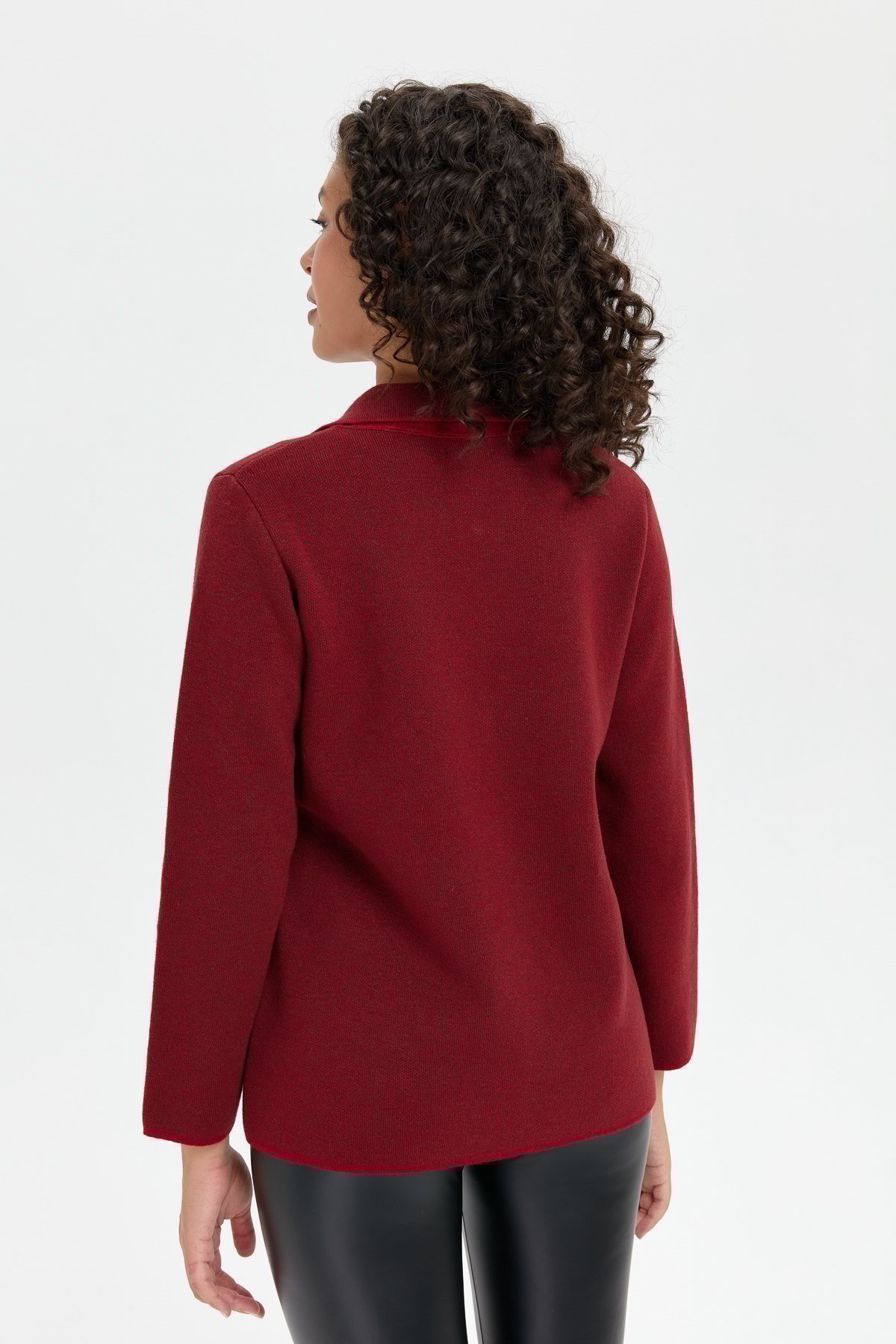 24005Kadın Polo Yaka İşlemeli Kısa Yün Hırka V.Kırmızı