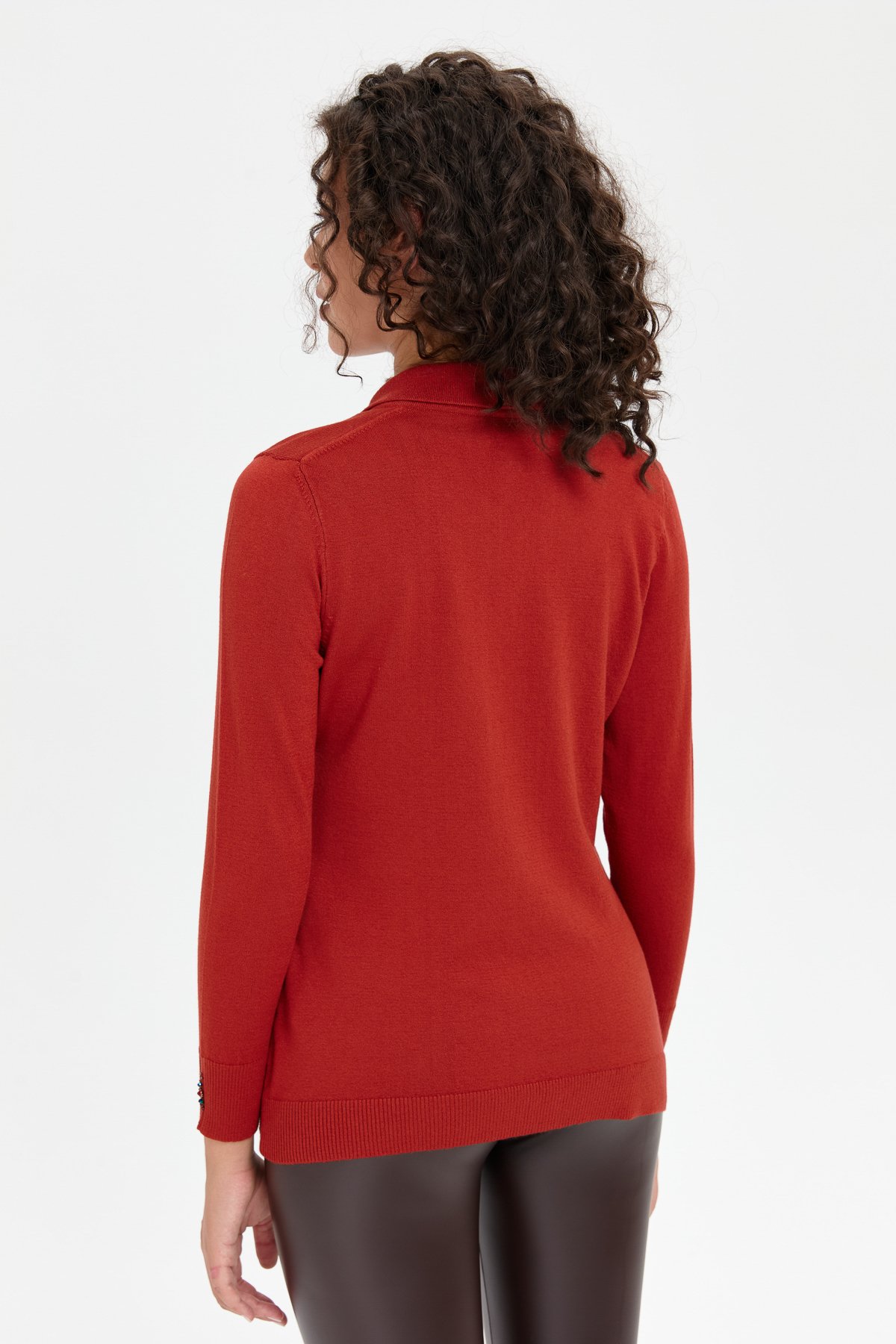 24092Kadın Polo Yaka Yakası İşlemeli Kazak K.Kiremit