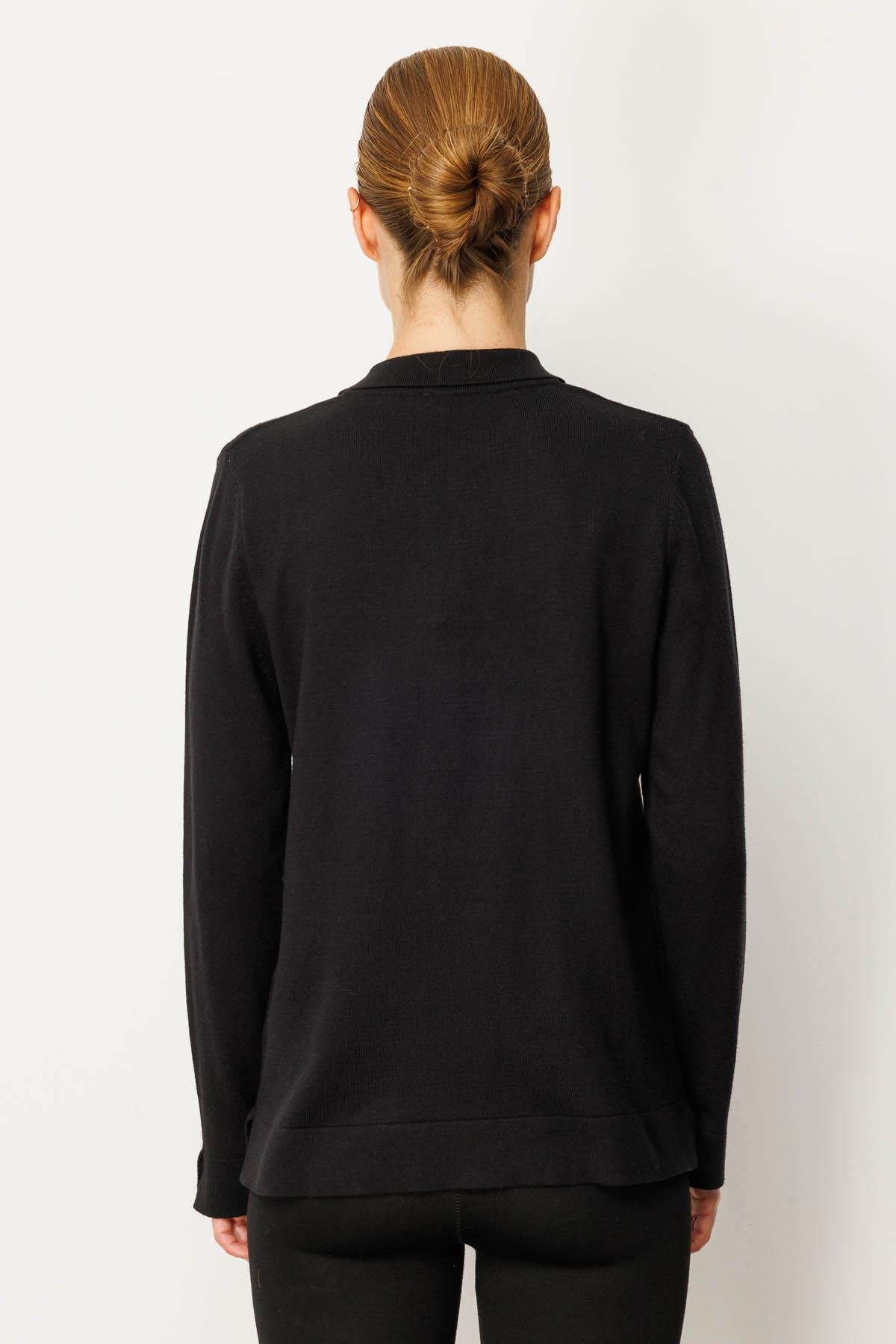 25391Kadın Polo Yaka Yakası ve Kolu Düğmeli Bluz Siyah