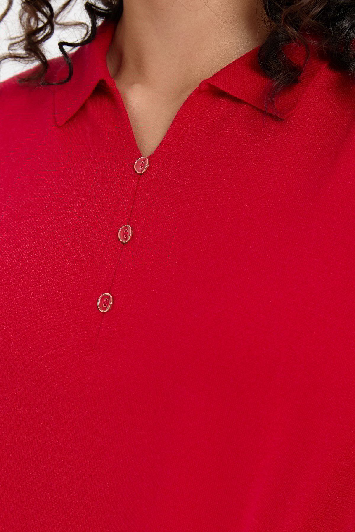 24356Kadın Polo Yaka Yanı Yırtmaçlı Kazak K.Kırmızı