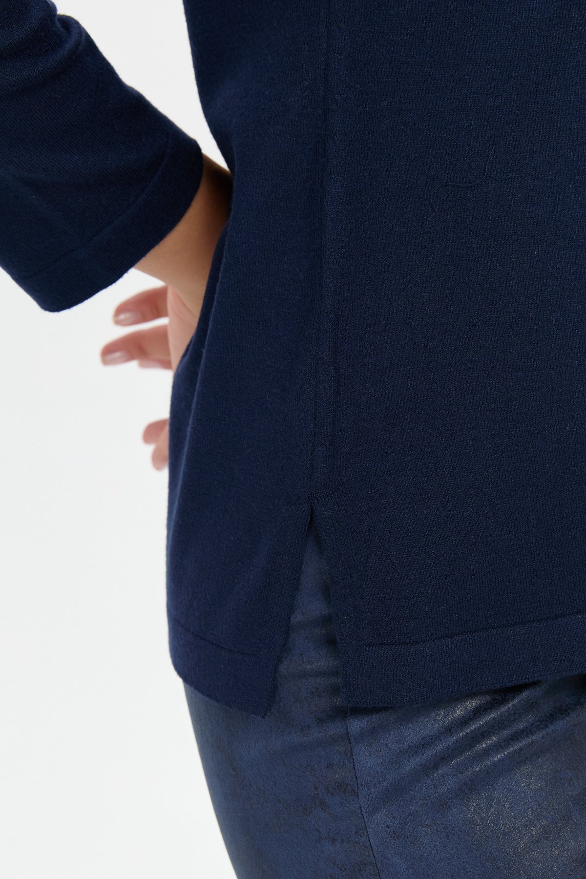 24356Kadın Polo Yaka Yanı Yırtmaçlı Kazak K.Lacivert