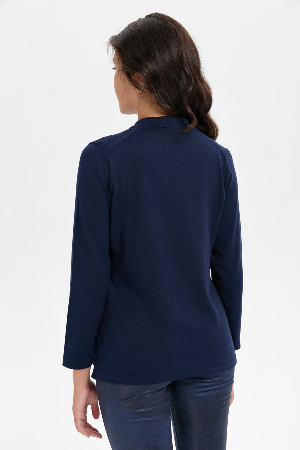 24356Kadın Polo Yaka Yanı Yırtmaçlı Kazak K.Lacivert